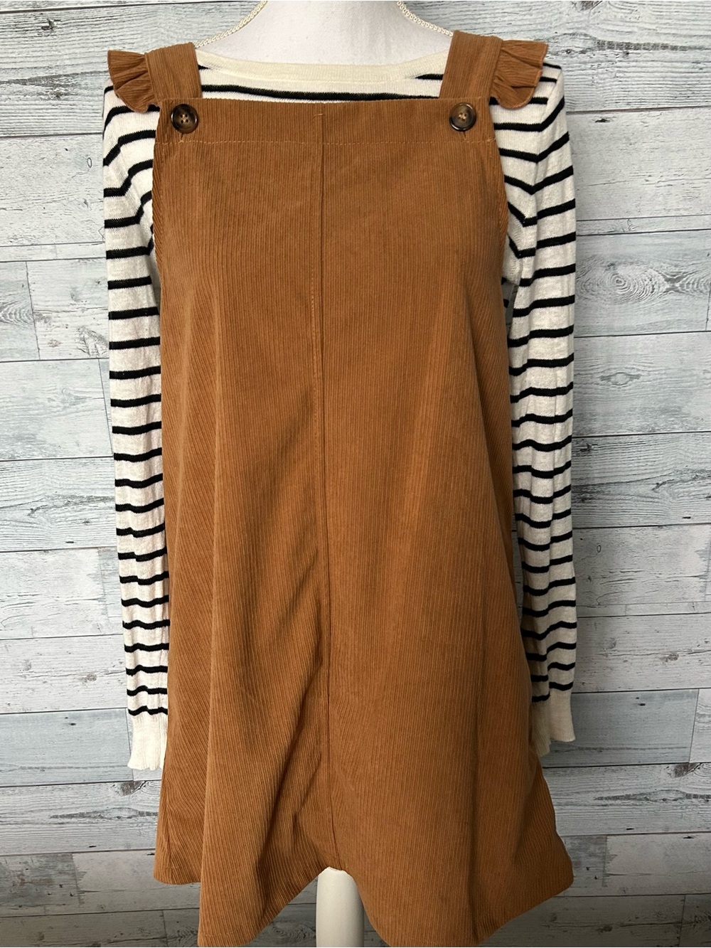 SHEIN Tan Corduroy Pinafore Dress